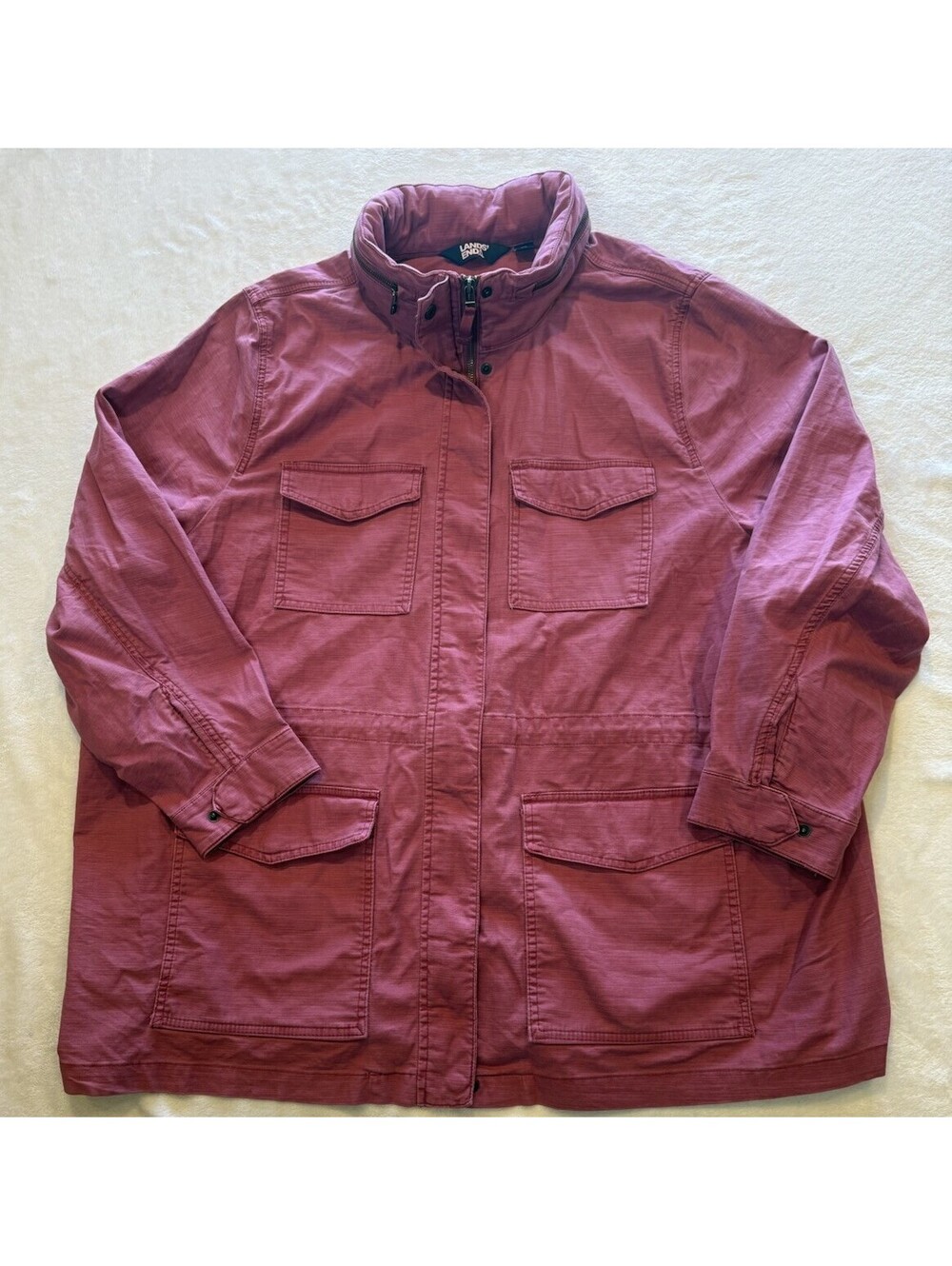 Lands' End Field/Utility Jacket Women’s 3X Hidden Hood Transitional Red